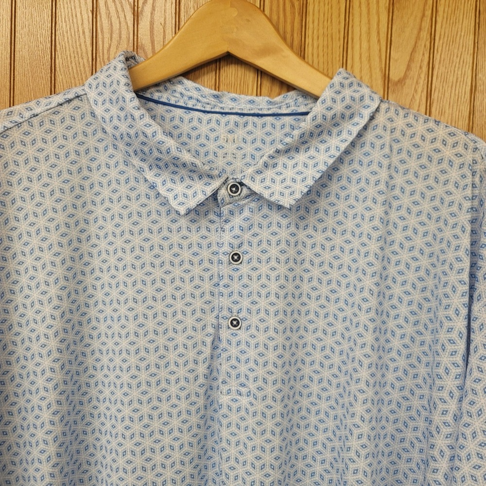 Mens 5XL Golf Shirt Blue Geometric Diamond 4-Way Stretch Big & Tall